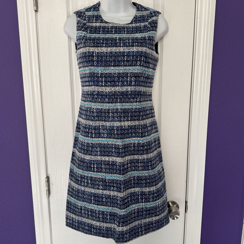 TORY BURCH Normandy Blue Petra Tweed Woven Lined Sleeveless Dress Size 2